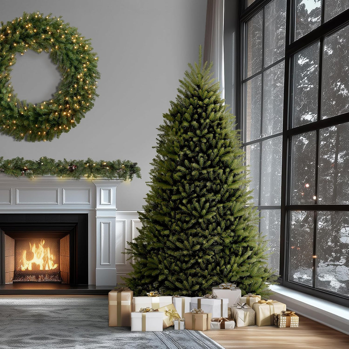 national tree company 9ft unlit dunhill fir full shown in use