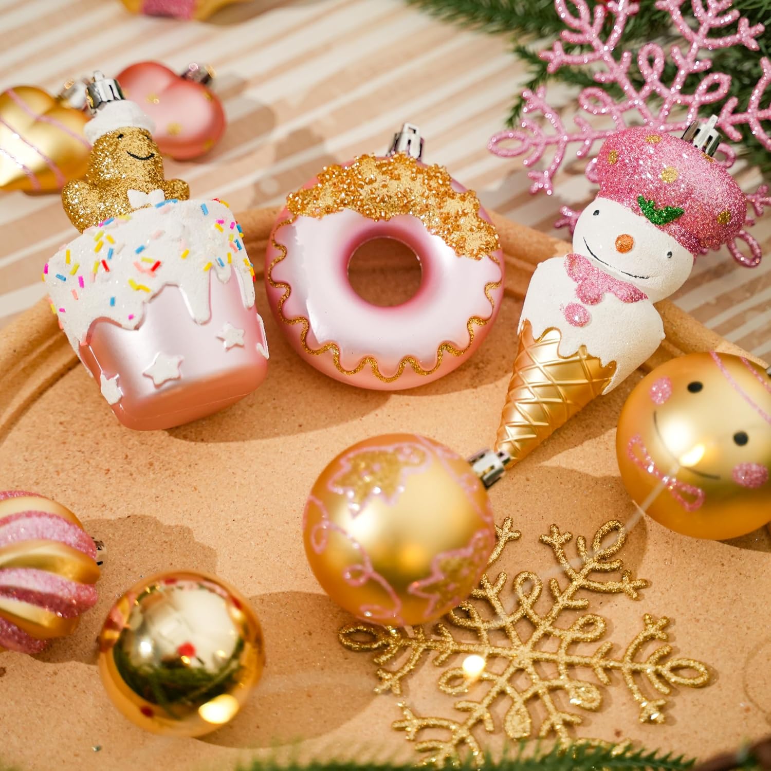 SHareconn 86pcs Christmas Tree Balls Ornaments, Shatterproof Plastic Decorative Baubles for Christmas Tree Decorations, Holiday Wedding Party Decoration, Festive Ornaments,Pink Gold