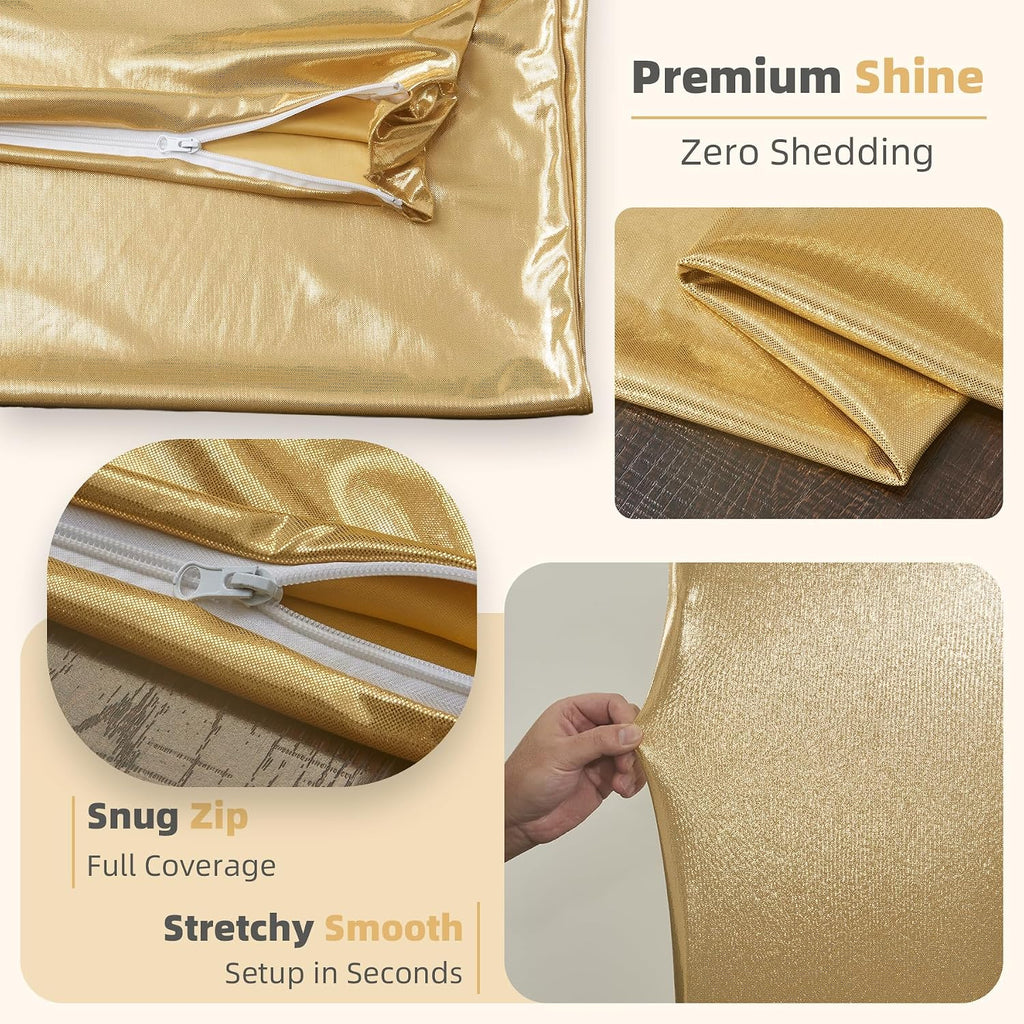 7.2ft gold and 6ft shimmer black arch backdrop, close-up detail