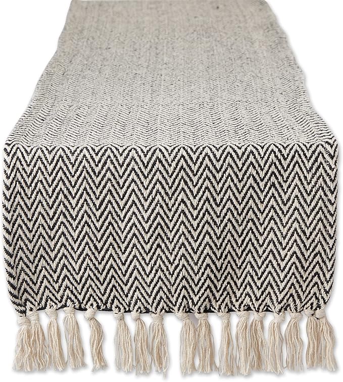 DII Woven Basic Tabletop Collection, Chevron Table Runner, 15x72, Black
