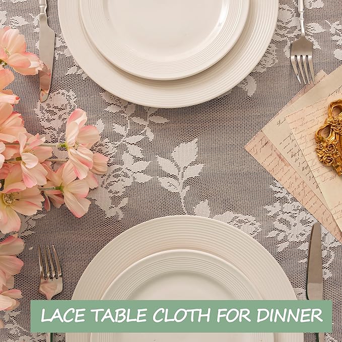 Jayla White Lace Tablecloth for Rectangular Tables, Vintage Style Wedding Table Cloths for Reception, Baby Shower, Birthday Party, Formal Dining, Dinner Parties 54 X 108 Inches