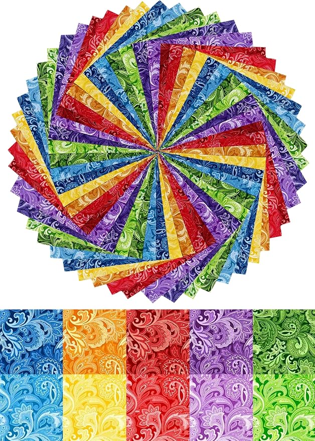 5"x 5" 50 PCS 100% Cotton Floral Fabric Squares Bundles Quilting Supplies for Sewing DIY & Quilt Beginners— Paisley