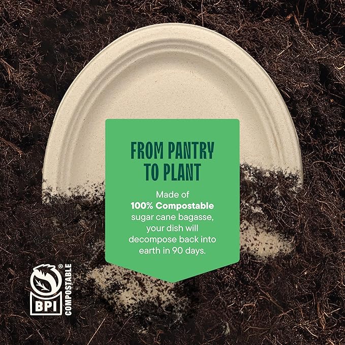 100% Compostable Oval Paper Plates [50-Pack] - {PFAS-Free} - {BPI Certified} - [12 Inch] Heavy Duty, Eco-Friendly, Biodegradable Bagasse Platters - Natural Brown 12" Oval Platter Plates by Stack Man