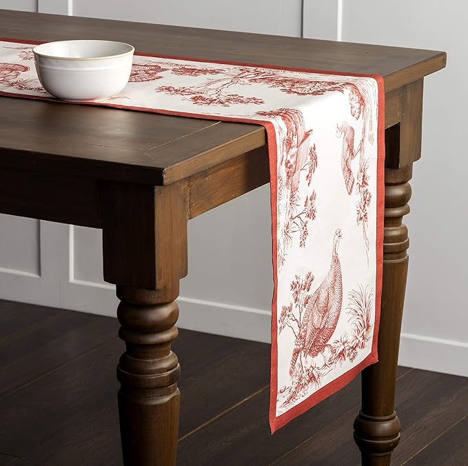 Maison d' Hermine Table Runner 100% Cotton Single Layer Table Runners 36 inches Long for Thanksgiving Christmas Decorations Home Kitchen Dining Party Wedding (Holy Jouy - Red, 14.5" x 36")