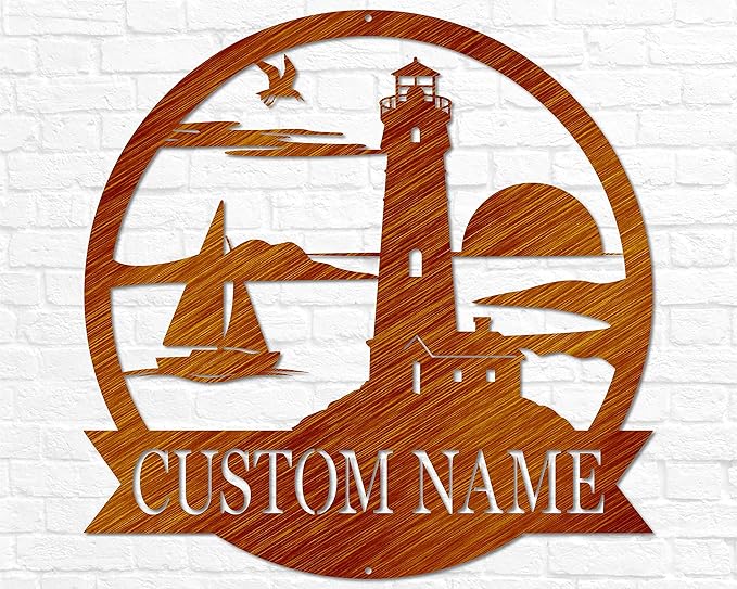 Custom Lighthouse Decor | Personalized Beach Coastal Lake House Decor | Metal Sign Wall Art Sailing Gift for Him Beach Wedding
