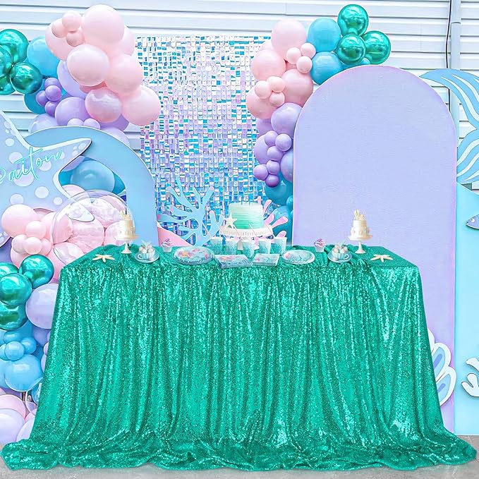 Tablecloth Birthday Party Decorations: 50x80 Inch Sequin Tablecloth Lake Green Drapes Glitter Fabric Wedding Ocean Mermaid Events Table Overlay