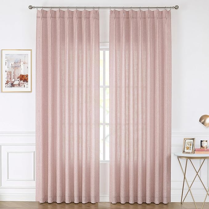 Vision Home Pink Pinch Pleated Semi Sheer Curtains for Girls Bedroom Living Room Textured Light Filtering Window Curtains 102 inch Rayon Blended Pinch Pleat Pink Drapes with Hooks 2 Panels 40"Wx102"L