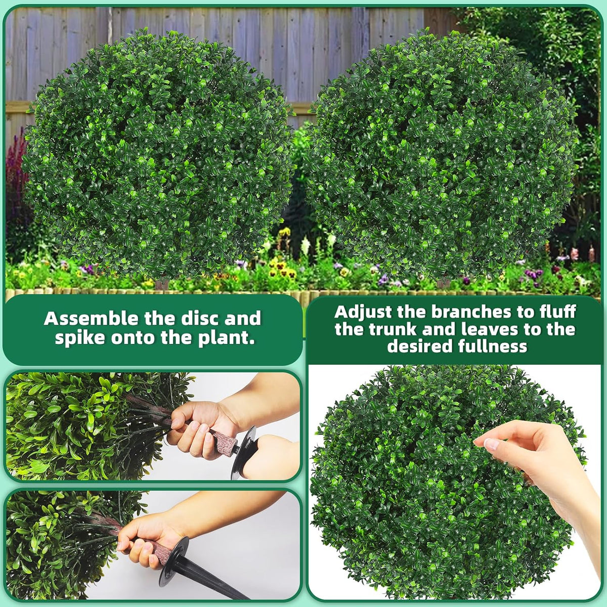 27.5" Artificial Boxwood Topiary Ball Tree, Set of 2 Fake Bushes Shrubs ...