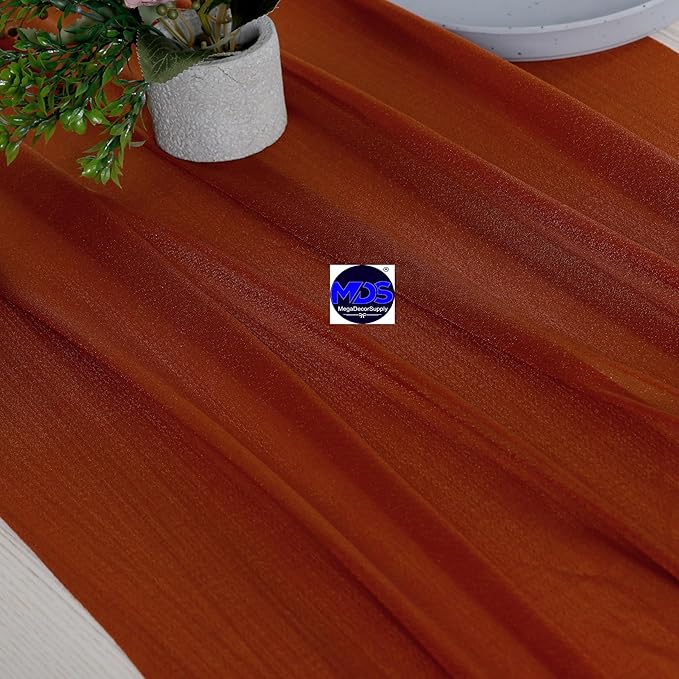 MDS 2 Pack 14ft Chiffon Table Runner 29 x 170 Inches Sheer Wedding Runner Romantic Rustic Table Runner for Wedding Decorations, Birthday Parties, Bridal Shower Party Arch Decor - Terracotta