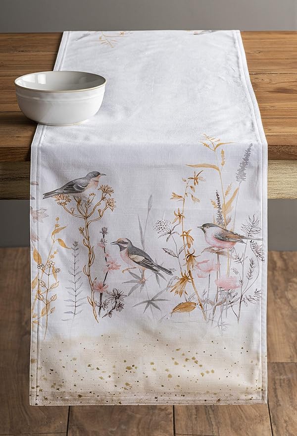 Maison d' Hermine Table Runner 100% Cotton Double Layer Table Runners 108 inches Long Decorative for Home Dining Party Wedding Bridal Shower Spring Summer (Meadow Florals - Beige, 14.50" x 108")