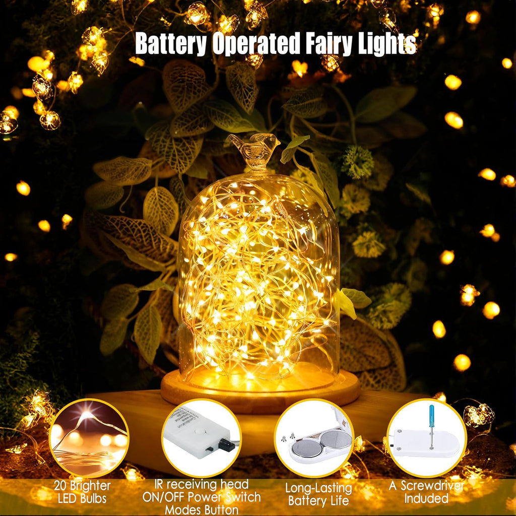 6 Pack Fairy Lights Battery Operated with Timer 2PCS Remote - 6.5ft 20LED Warm White Twinkle Lights Waterproof Silver Wire Fireflies Lights DIY Mason Jar Wedding Party Christmas Centerpiece Table Deco