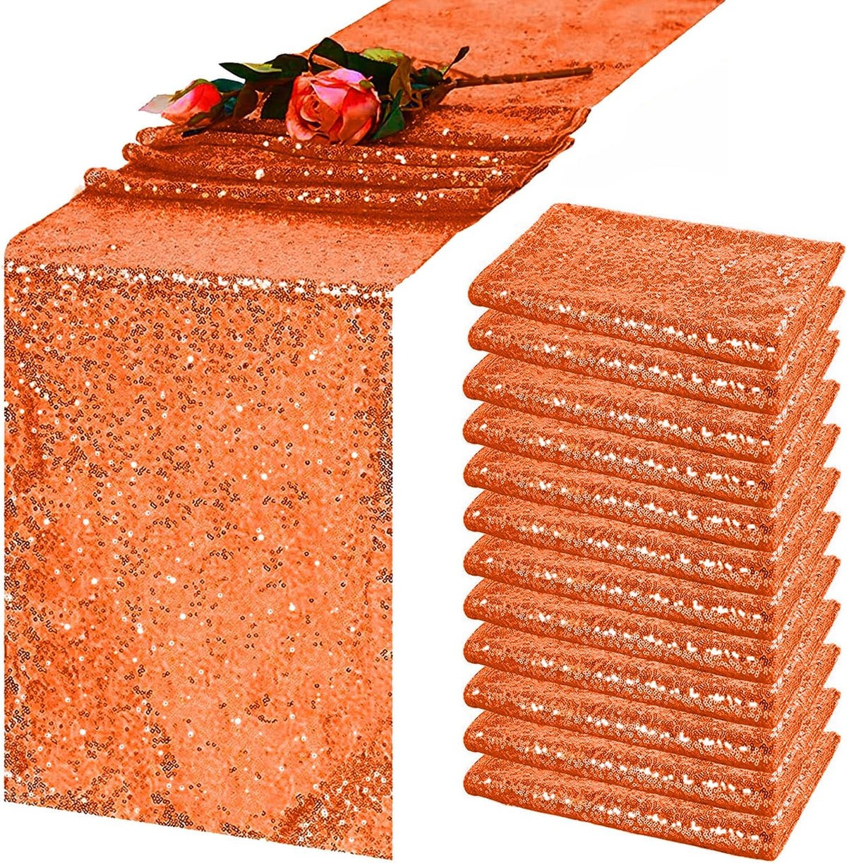 12 Pack Orange Sequin Table Runners, 12x108 inch for Fall Decor