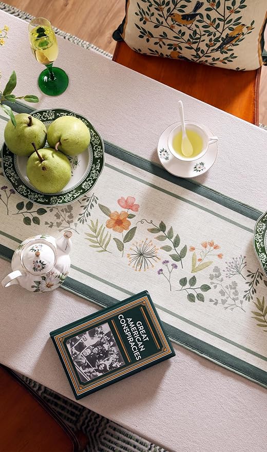 Designer Linen Small Table Runner,French Farmhouse Shabby Chic Floral Pattern 63 Inches Long Wrinkle Free Table Runners,Decor Tabletop for Kitchen,Dining,Party,Home,Christmas,12"*63"