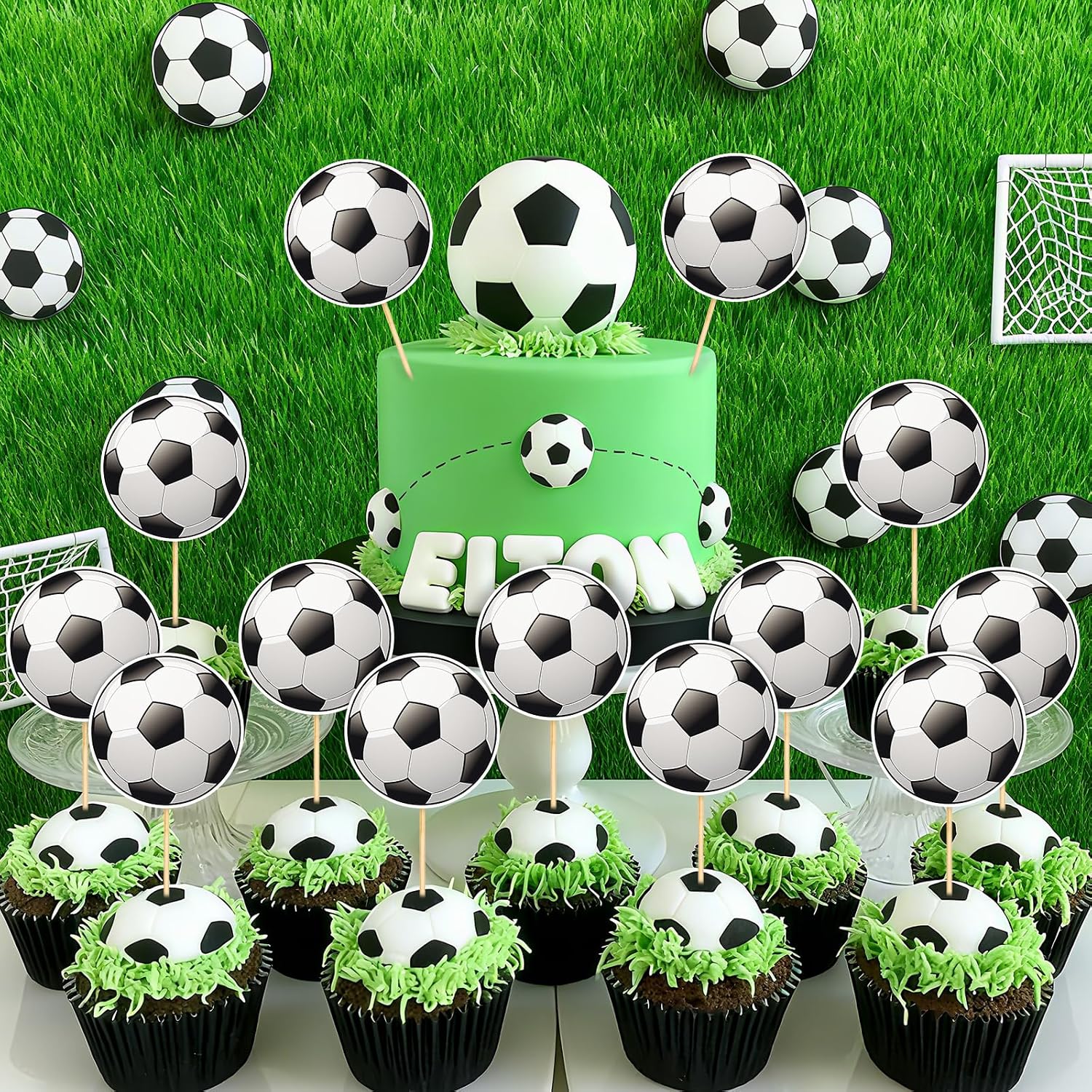 Hooqict 40Pcs Soccer Cupcake Toppers Soccer Ball Birthday Cake Topper Decorations Cupcake Picks for Kids Boys Men Sports Theme Birthday Party Decorations Game Day Party Supplies
