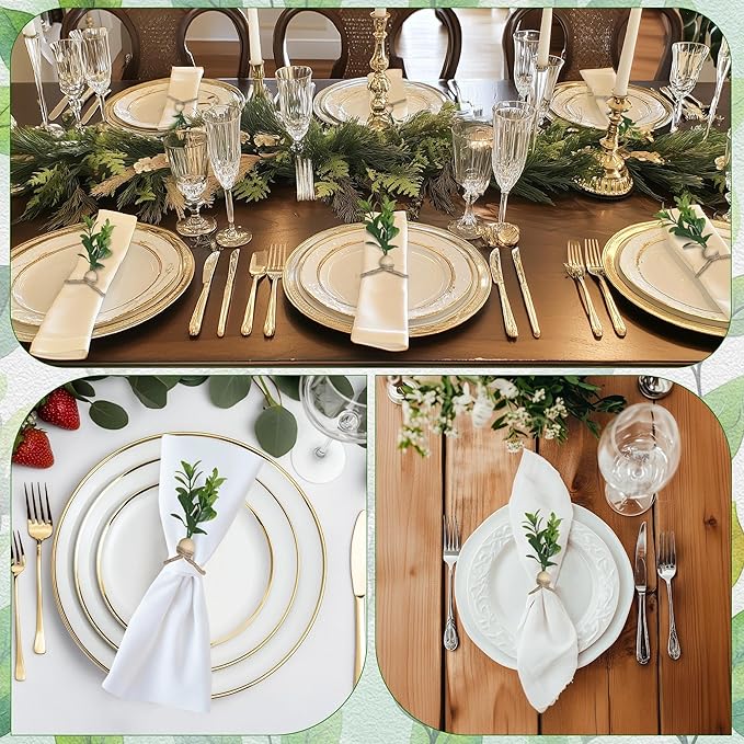 MAOANME Napkin Rings Set of 30, Rustic Eucalyptus Napkin Holder Rings with Wood Bead, Farmhouse Green Leaf Napkin Ring Bulk, Boho Napkin Ring for Wedding, Table Decor