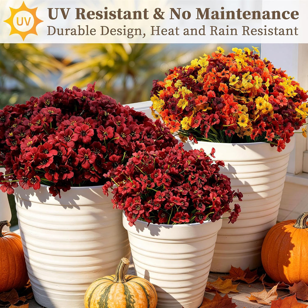 coloplay 24 bundles burgundy artificial flowers for outdoors showing dimensions