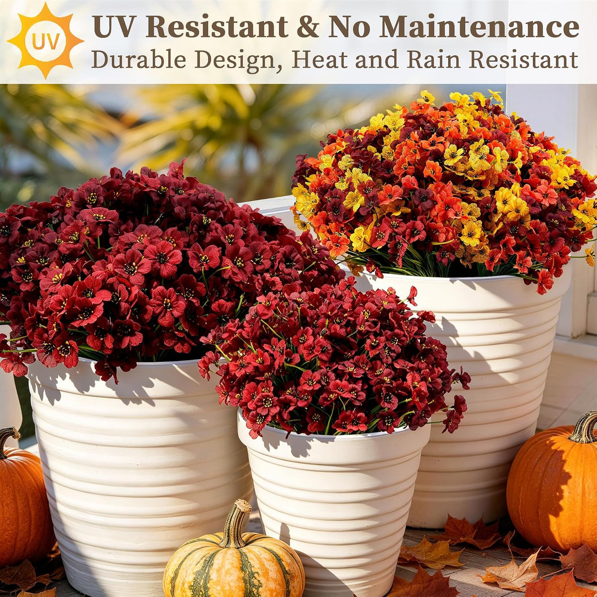 coloplay 24 bundles burgundy artificial flowers for outdoors showing dimensions
