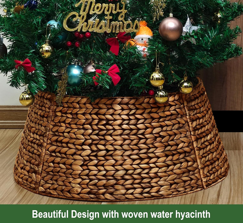 CENBOSS Rattan Christmas Tree Collar, Brown Wash, 42 inch | Easy to Assemble & Store