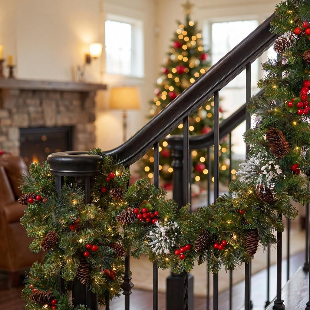 national tree company 9ft pre-lit wintry pine flocked shown in use