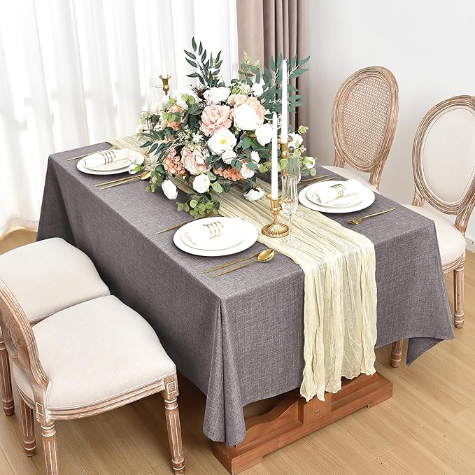 Fitable Faux Linen Tablecloths for Rectangle Tables: Water & Stain Resistant Farmhouse Table Cloth, Washable Burlap Textured Table Covers for Kitchen Dining Party(2 Pack, 60x84 Inch, Stone)
