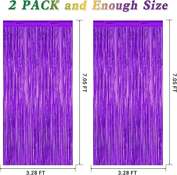2 Pack Backdrop Curtains, 3.28 FT x 7.05 FT Purple Tinsel Backdrop, Metallic Purple Backdrop Fringe Curtains Foil Streamer, Party Supplies Photo Props for Anniversaires Wedding Party