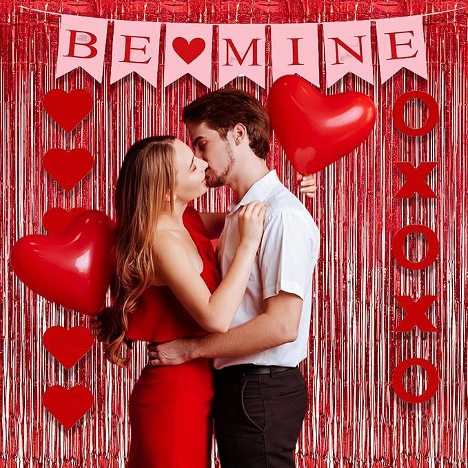 GREATRIL Red Fringe Curtains Party Streamers Backdrop Foil Tinsel Curtain Decoration for Stranger Theme Party Christmas Valentines Day Party 2 Pack