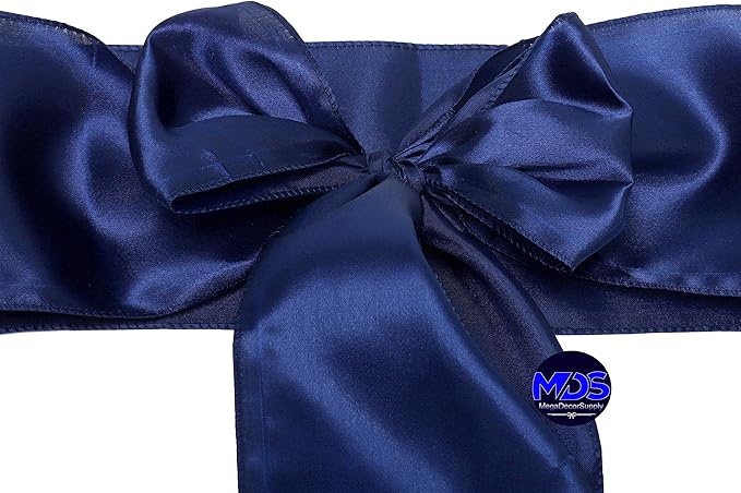 MDS Pack of 25 PCS Satin Chair Sashes Charmeuse Sateen Dining Chair Bows Ribbon Ties Back Sash for Wedding Party Birthday Home Hotel Restaurant Banquet Decoration (7 x 108 Inch, Navy Blue)