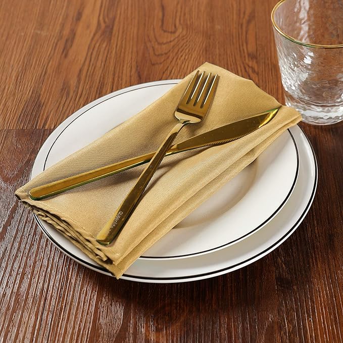 Cloth Napkins 20x20 inch Washable Polyester Dinner Napkins Soft Table Napkins for Wedding Party Dining Banquet(Gold,12PCS)