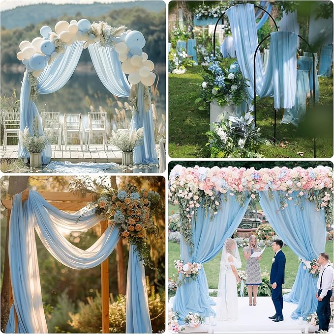 Wedding Arch Draping Fabric 2 Panels 28.7" x 20FT Baby Blue Sheer Chiffon Backdrop Drapes for Wedding Ceremony Birthday Party Bridal Shower Outdoor Decoration