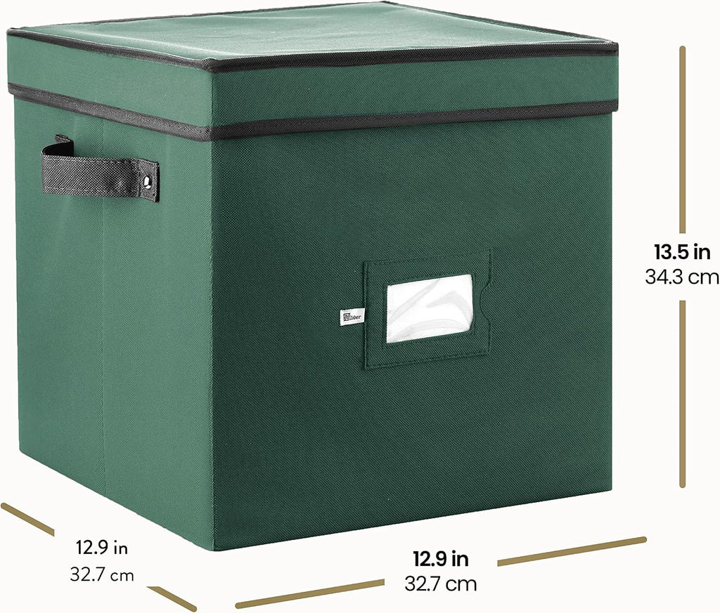 Zober Christmas Ornament Storage Box - Stores 64 Ornaments - Non-Woven, Tear- Proof Christmas Ornament Storage Containers - 3 Inch Cube Compartments - Green