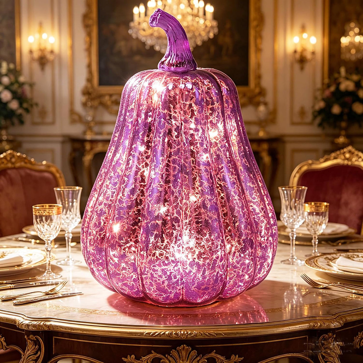 Fall Decorations for Home,Mercury Glass Pumpkin Lights with Timer(Purple)