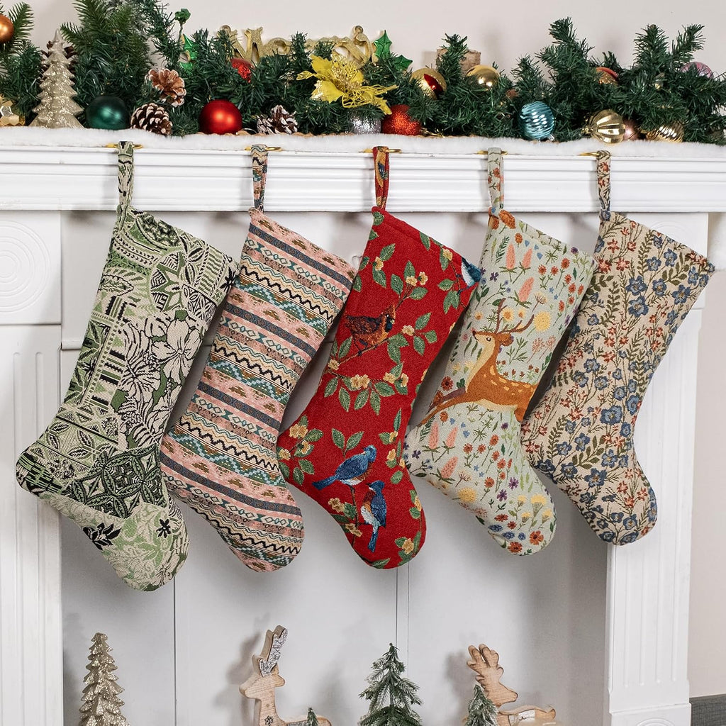 LUBOT Kilim Christmas Stockings Set of 5 Large Family Xmas Stocking 20" Handmade Boho Rustic Country Vintage Woven Stocking Fireplace Hanging Decor 5 Pack