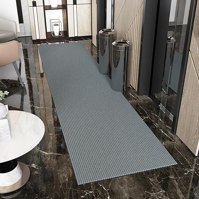 Ottomanson 2' x 22' Hallway Runner with Scraper Pile Extra Durable Non-Slip Rug Mat for Indoor & Outdoor Use - Ideal for Kitchen, Entryway, Patio & Garage - High-Traffic Carpet, Gray