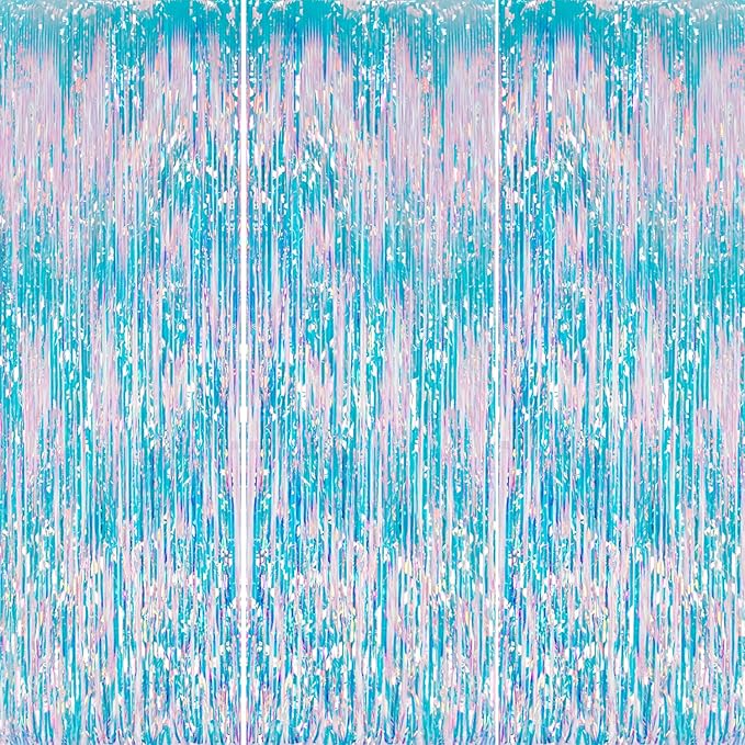 3 Pack Foil Fringe Backdrop - Iridescent Shiny Tinsel Curtains for Party Decoration/Photo Booth Props - 3.3x8.2 FT Metallic Foil Backdrop for Birthday, Wedding, Graduation, Christmas.