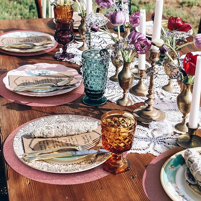 50 Pieces Rose Gold Glitter Paper Place Mats Sparkle 14'' Round Disposable Table Mats Rose Golden Doilies Decorative Placemats for Wedding Banquet Party Home Dining Table Decor