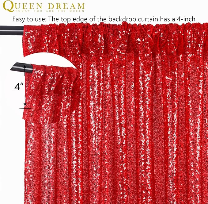 Red Sequin Backdrop 4 Panels 2FTx8FT Christmas Party Backdrop Curtains Photo Background Drapes Glitter Birthday Bridal Backdrop Drapes