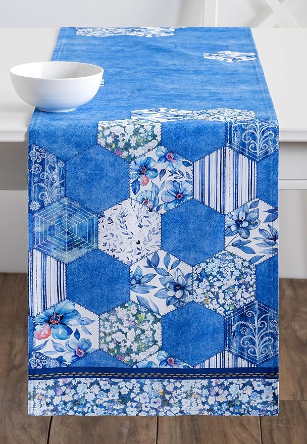 Maison d' Hermine Table Runner 100% Cotton Double Layer Table Runners 72 inches Long Decorative for Home Kitchen Dining Party Wedding Bridal Shower Spring Summer (Summer Blues, 14.50" x 72")