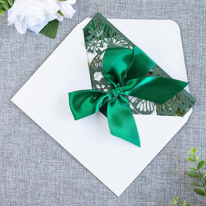 20 PCS 5.12x7.2 Butterfly Personalized Quinceanera Invitation, Customized XV Anos Laser Cut Invitation Cards with Envelopes (Emerald Green Personalized)