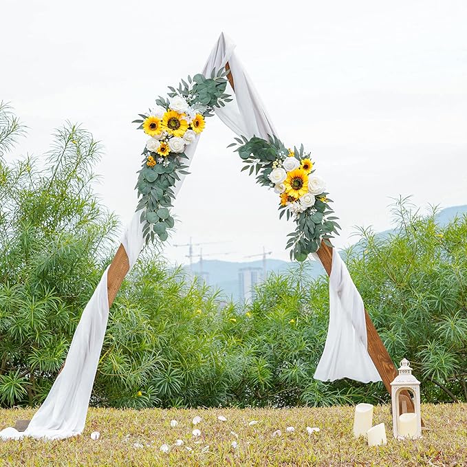 Ponatia Artificial Wedding Arch - Flowers (Pack of 2), White & Sunflowers for Wedding Welcome Signs and Ceremony Decorations