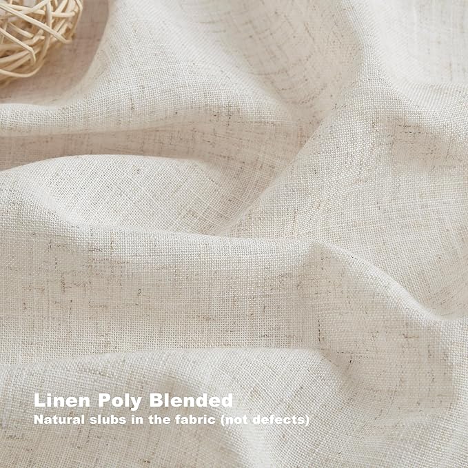 Vision Home Natural Pinch Pleated Semi Sheer Curtains Textured Linen Blended Light Filtering Window Curtains 108 inch for Living Room Bedroom Pinch Pleat Drapes with Hooks 2 Panels 9ft 42" Wx108 L
