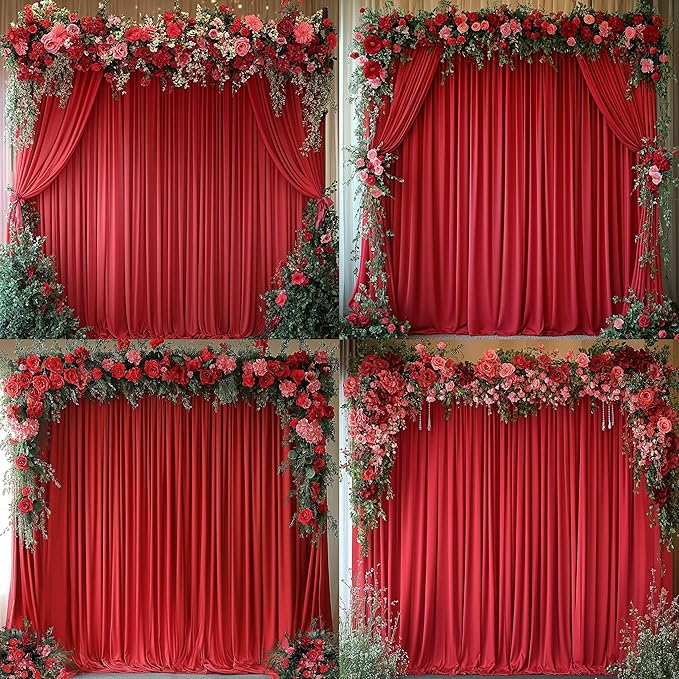 10ft x 8ft Wrinkle Free Red Backdrop Curtains for Parties, Polyester Photo Backdrop Drapes 2 Panels 5x8ft for Wedding Birthday Party Christmas Photography Background for Backdrop Stand