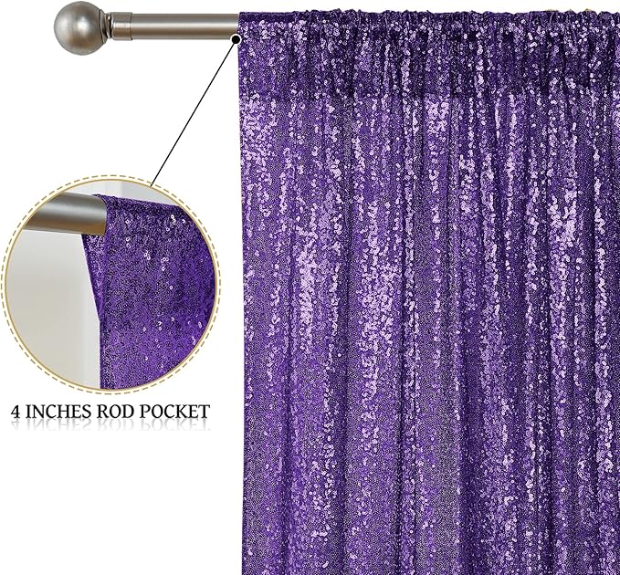Sugargirl Purple Sequin Backdrop Curtain 2 Panels 2FTx8FT Glitter Purple Background Drapes Sparkle Photography Backdrop for Party Wedding Birthday Wall Decoration