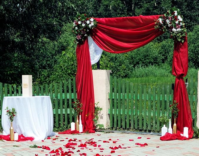 6 Panels Red Wedding Arch Drapery 28" x 20Ft Wedding Arch Draping Fabric Chiffon Fabric Drape Sheer Backdrop Curtain for Weddings Outdoor Party Ceremony Birthday Arbor Drapery Reception Ceiling Décor