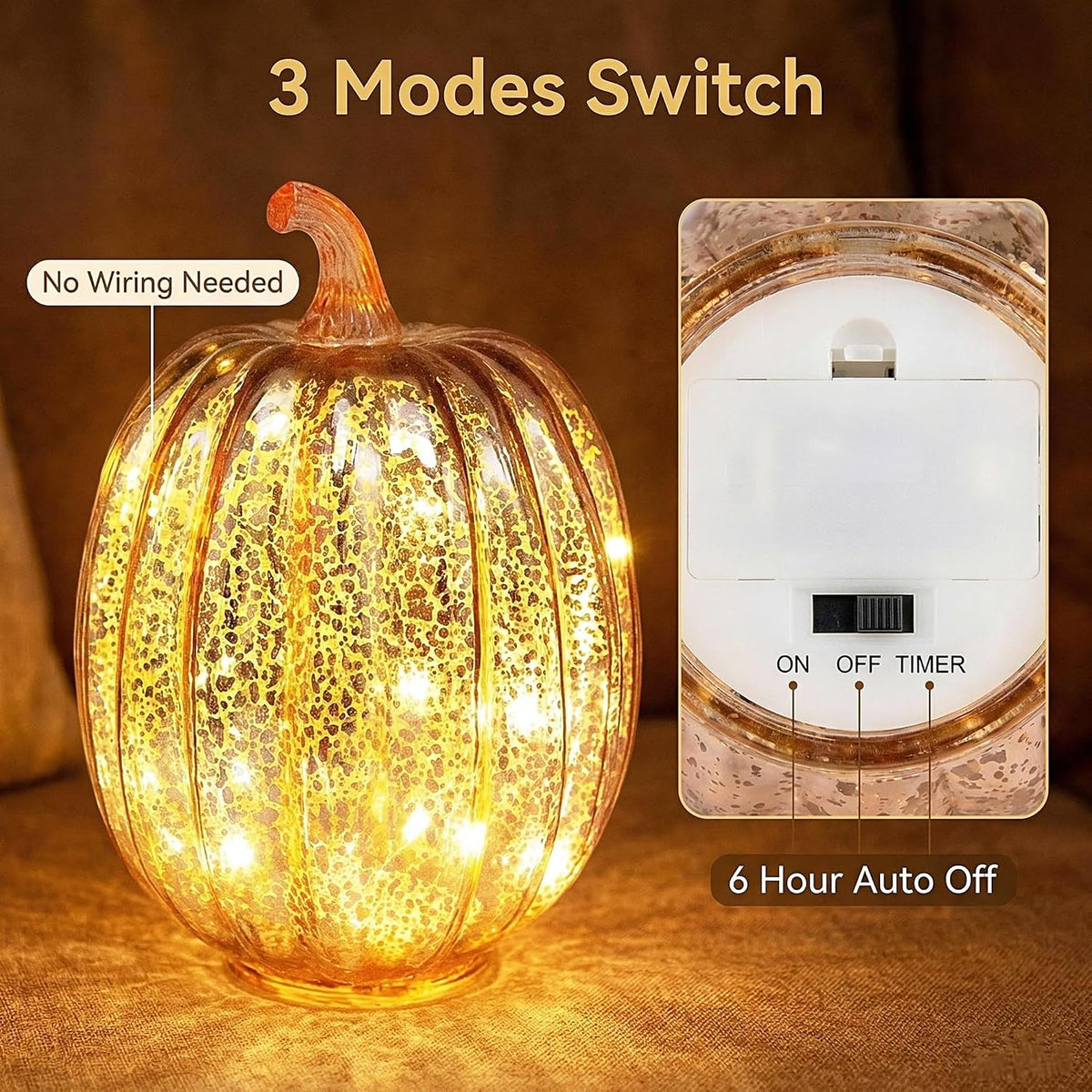 Fall Decorations for Home,Mercury Glass Pumpkin Lights with Timer(Rosegold)