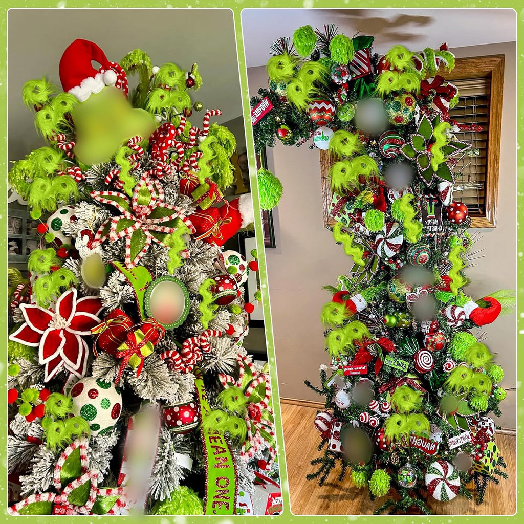 Christmas Tree Decorations, 10 PCS 17" Large Lime Green Furry Christmas Tree Topper Picks Decor Ornaments, Christmas Vase Fillers for Table Manle Gift Wrap, Xmas Home Holiday Decor