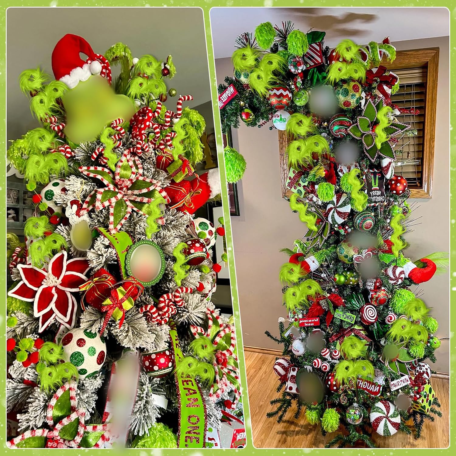 Christmas Tree Decorations, 10 PCS 17" Large Lime Green Furry Christmas Tree Topper Picks Decor Ornaments, Christmas Vase Fillers for Table Manle Gift Wrap, Xmas Home Holiday Decor