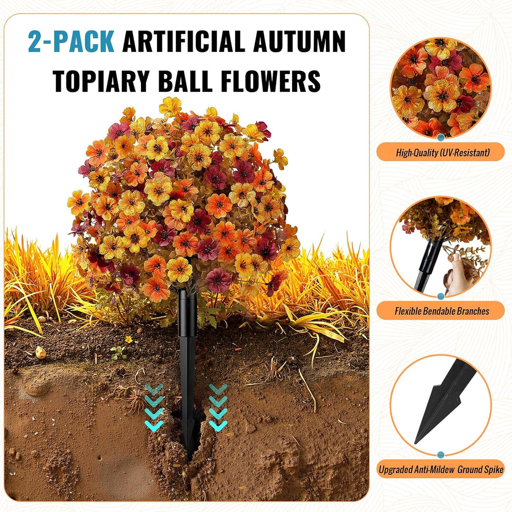 alupssuc 2pcs artificial fall topiary ball flowers for, side view