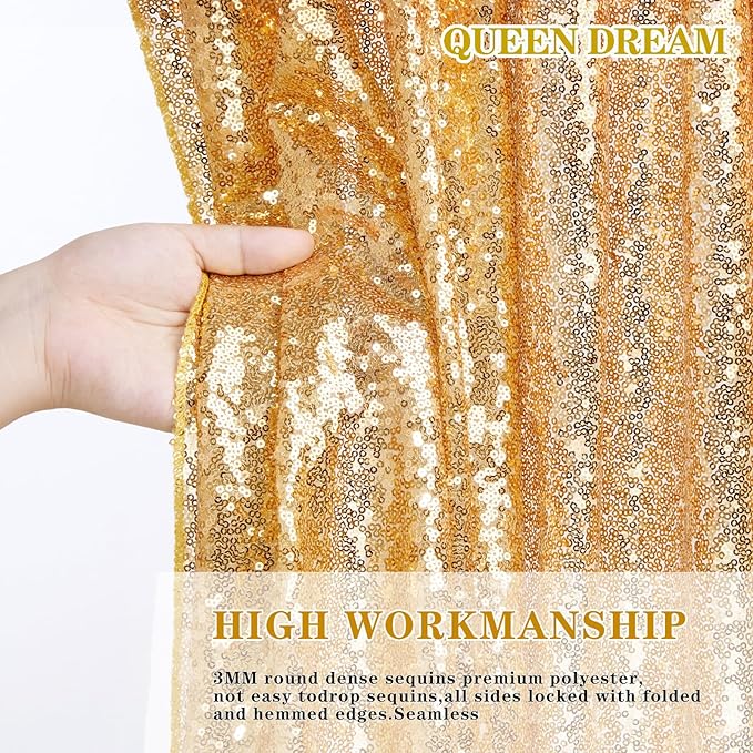 Gold Sequin Backdrop Curtain Drapes - Glitter Gold Curtains 6 Pieces 2ftx8ft Wedding Background Party Stage Birthday Decorations