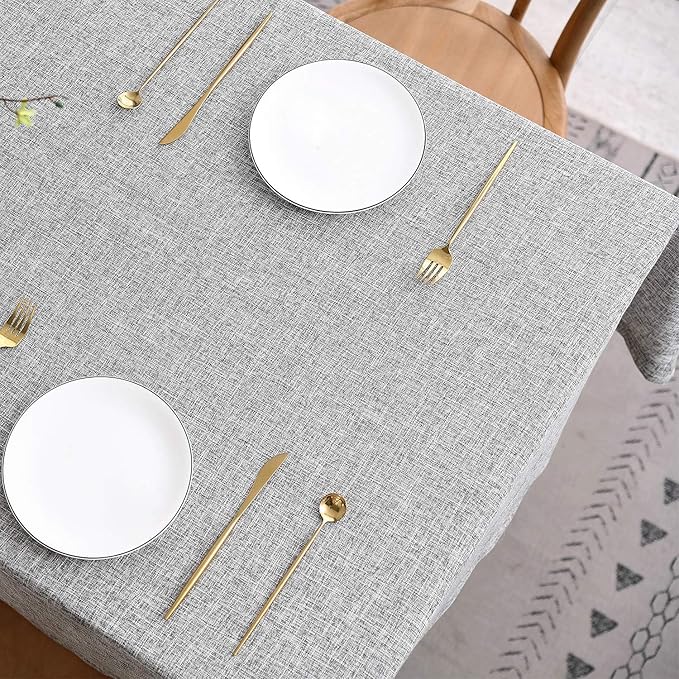 maxmill Flaxy Faux Linen Table Cloth with 2-Tone Slubby Texture Wrinkle Resistant Anti-Shrink Soft Tablecloth for Kitchen Dining Tabletop for Banquet Parties Rectangle 60 x 140 Inch Light Grey