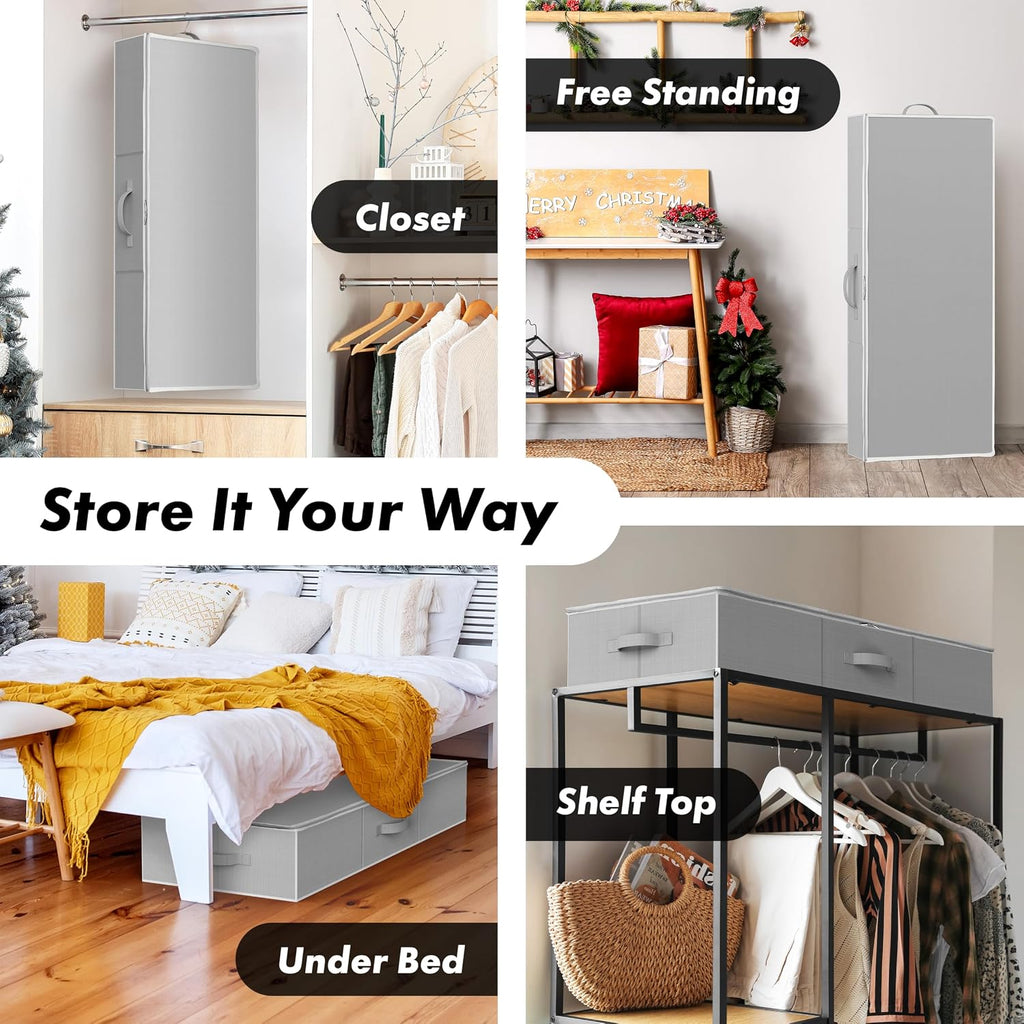 Simple Houseware 41.5" Wrapping Paper Storage Organizer - Fits 40 Rolls with Adjustable Straps, Interior Divider for Ribbons & Bows, 3 Clear Pockets for Gift Bags & Tools, 41.5''L x 16''W, Gray